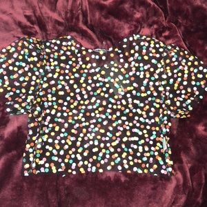 Fashion Nova Black Crop Top with Polka  Dots. NWT